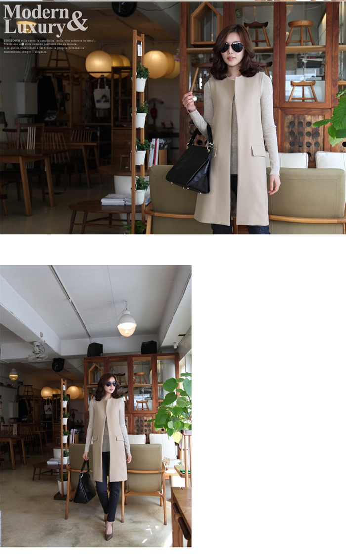 pansplor2015 新款春秋装 欧韩中长款西装料 马甲 外套M27 P60 杏色 L