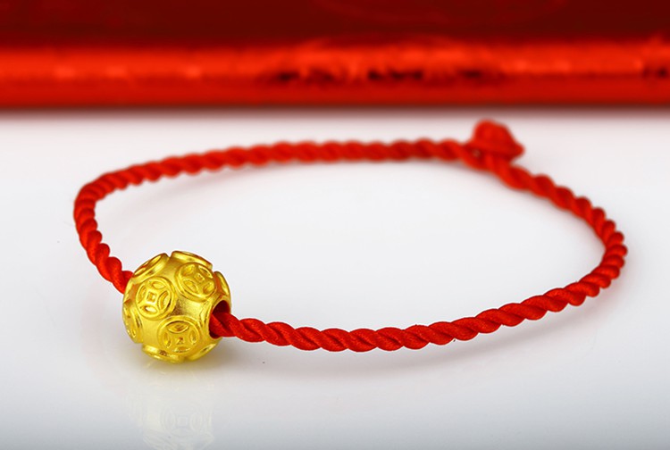 红色年轮 黄金转运珠999足金3d硬金路路通钱币圆金珠金珠子散珠黄金