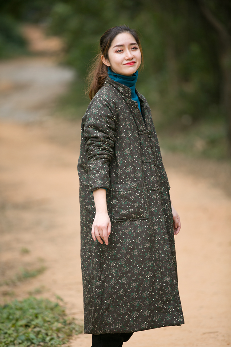 如素慢衣女装新款文艺复古长款棉服女民族风碎花棉衣外套w6348 红色