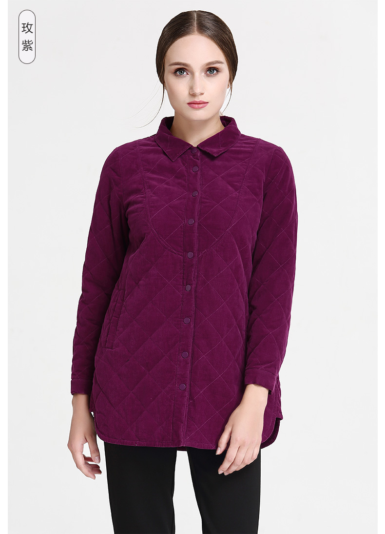 米兰登秋冬新品中老年女装灯芯绒棉衣妈妈装棉服外套中长款厚软大码wi