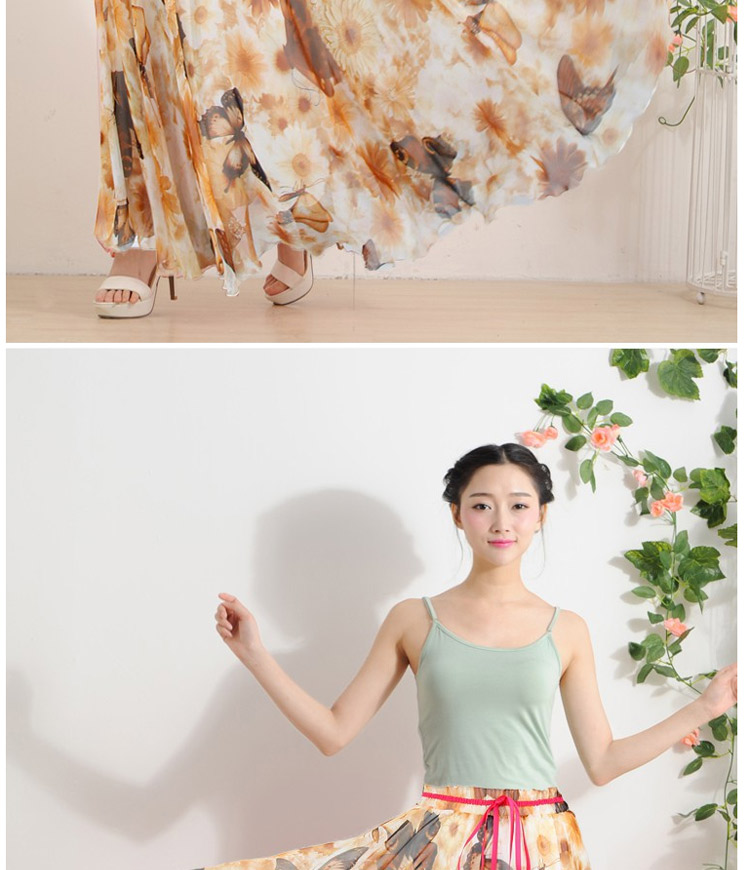 迪龙斯克2015夏季新款女装半身长裙松紧带印花大摆雪纺波西米亚连衣裙沙滩裙 彼岸花开 L