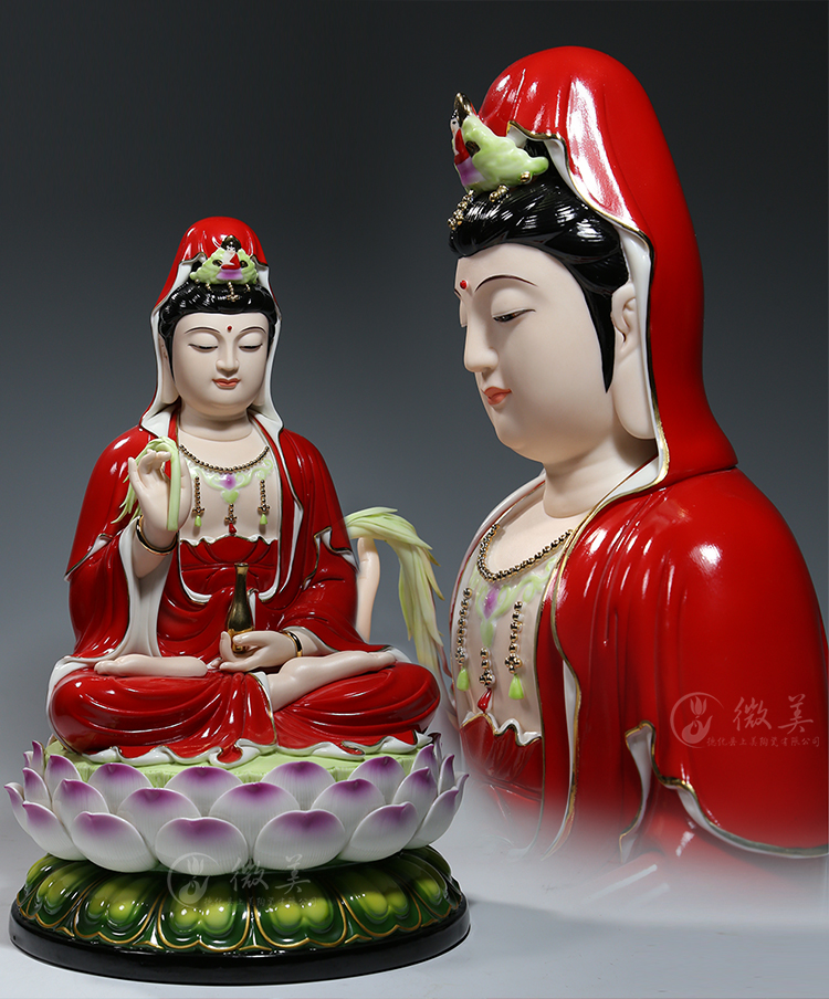 微美10至19吋坐莲观音佛像摆件供奉观世音菩萨像白瓷彩绘德化陶瓷佛教