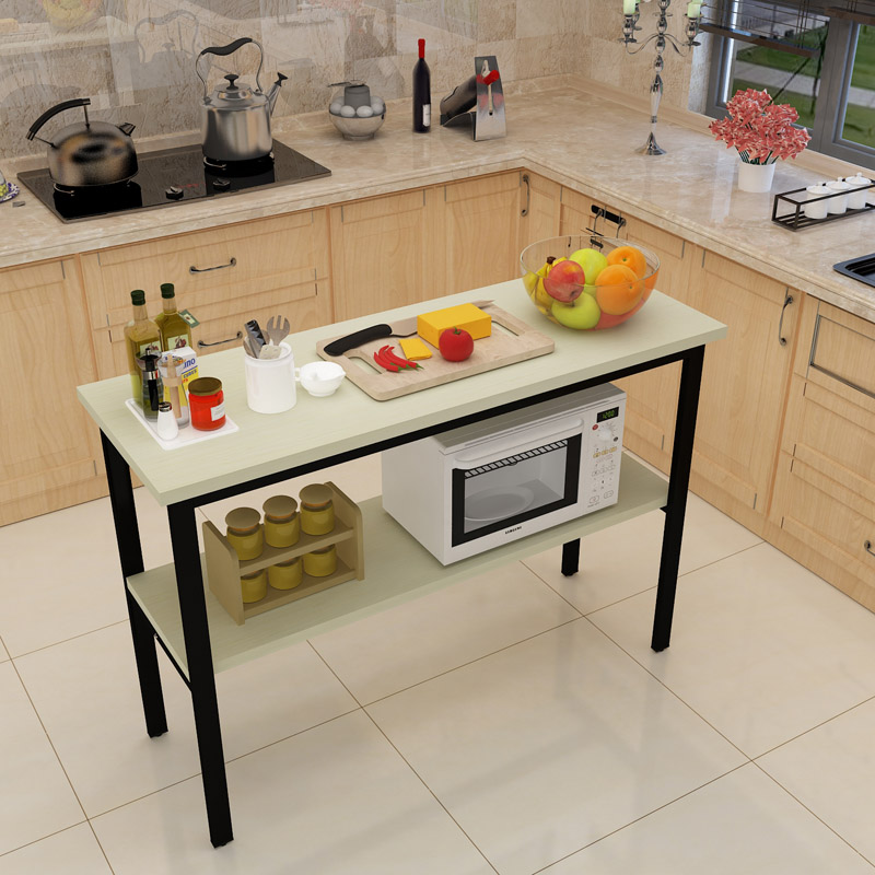 厨房置物架落地多层切菜桌操作台钢木餐桌简易桌微波炉架子置物桌白架
