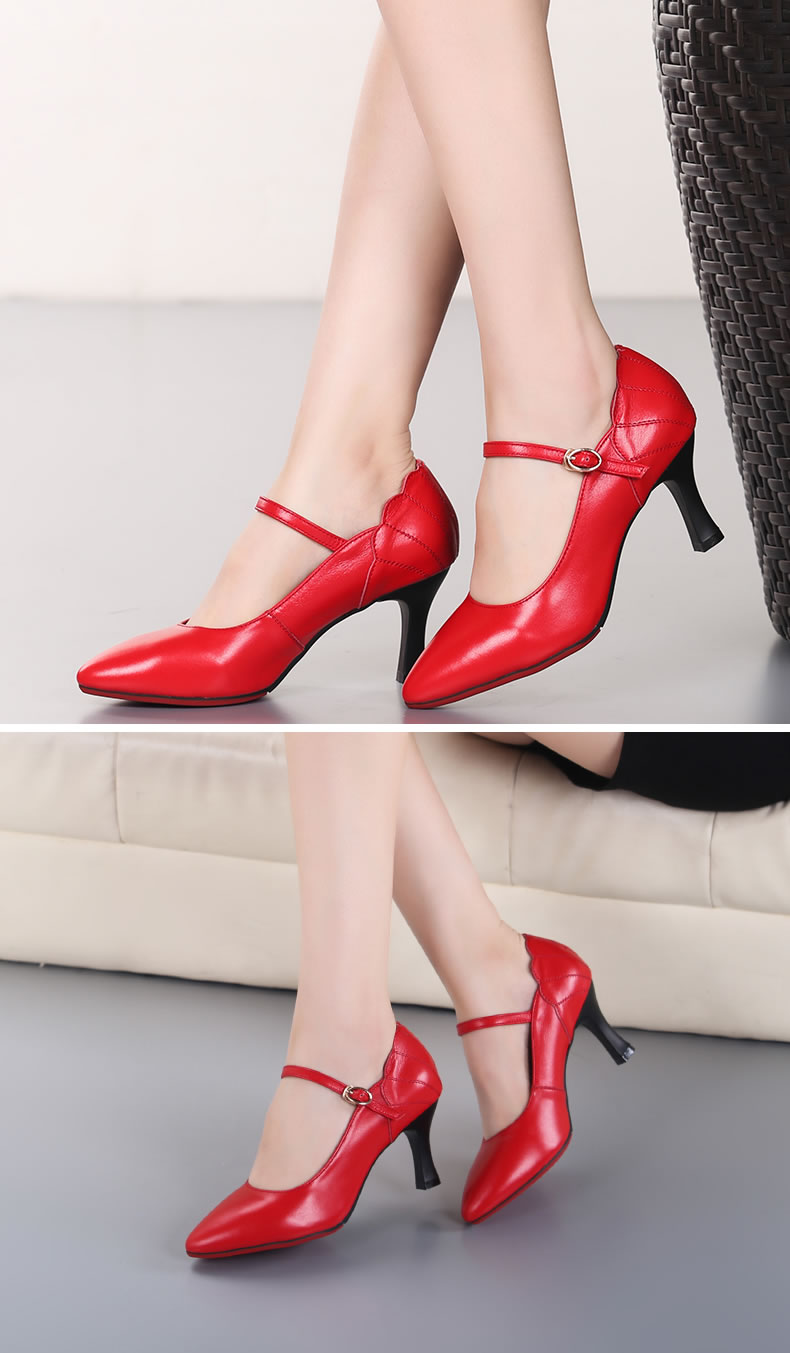 拉丁舞鞋女式中跟高跟舞蹈鞋软底交谊广场舞跳舞女鞋 7cm红色细跟 34