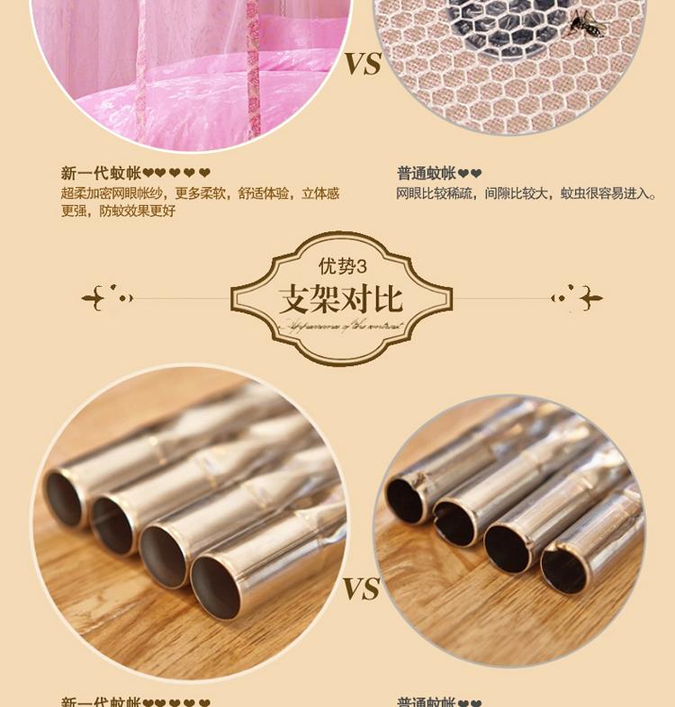 凯斯圣珑家纺 三开门不锈钢宫廷蚊帐1.5米/1.8米床加粗16/22mm支架 805 粉色 150*200cm16mm支架