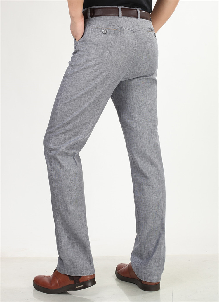 金栗鼠男裤春夏款商务棉麻休闲裤中年男士修身直筒长裤亚麻裤子 米白