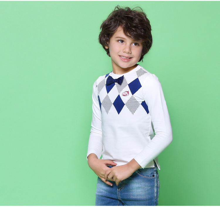 阿u童装 男童新款长袖t恤 儿童圆领纯棉打底t恤衫上衣 白色 120