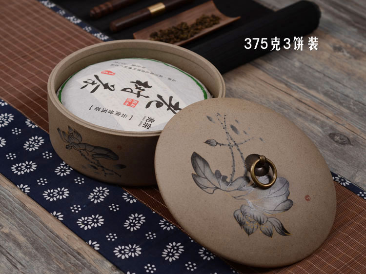 
                                        博度 粗陶普洱饼茶叶罐 陶瓷储存罐 大号茶罐陶罐 密封罐375g3饼装 富春山居图                