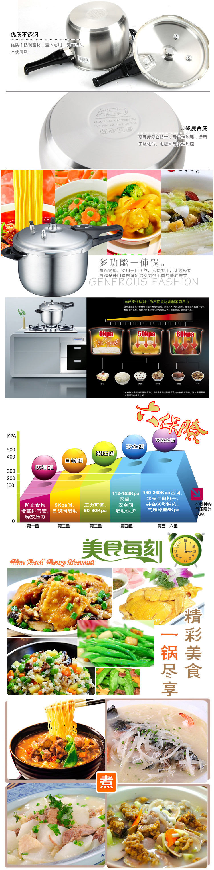 
                                        爱仕达ASD压力锅具 26CM不锈钢六保险高压锅DN1826                