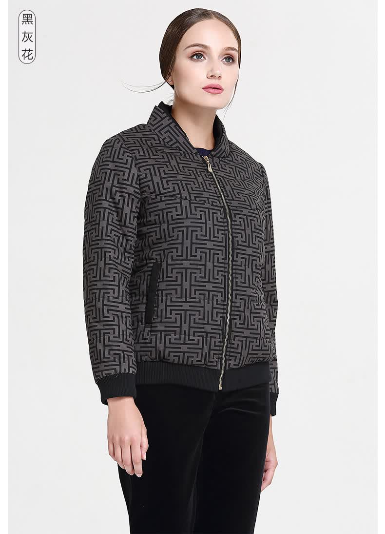 米兰登秋冬新品中老年女装棉服妈妈装棉衣短款大码厚wi450021 黑灰花