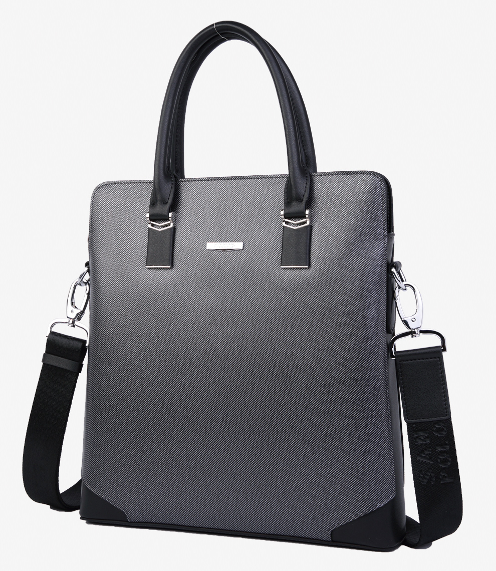 圣大保罗polo 男包竖款真皮商务公文包手提包单肩包斜挎包 灰色_ 7折