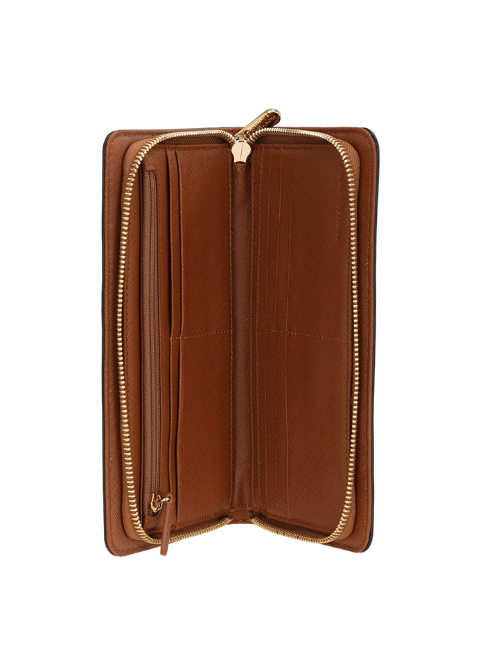 michael kors 迈克·科尔斯 女款纯色牛皮长款钱包夹 棕黄色 12210095