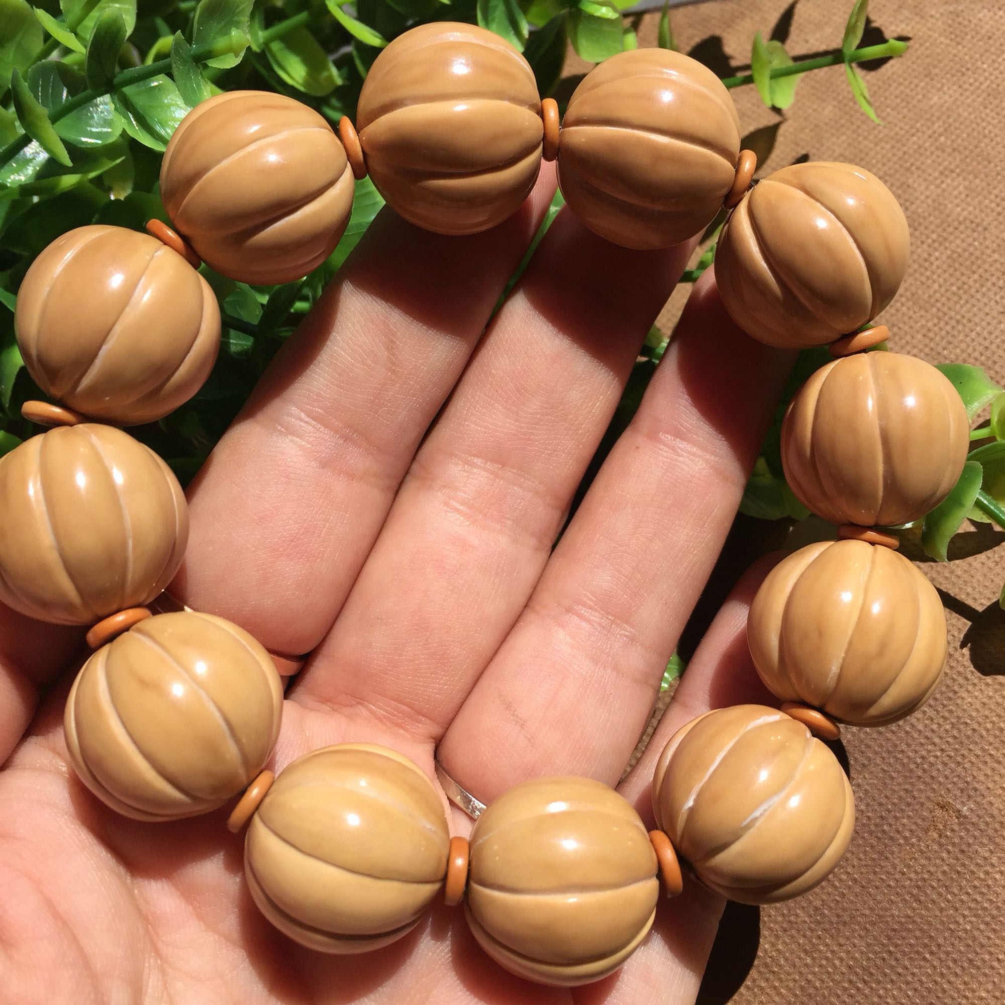 晶宇祥 美国猴头核桃手串佛珠光珠南瓜珠雕刻 21mm