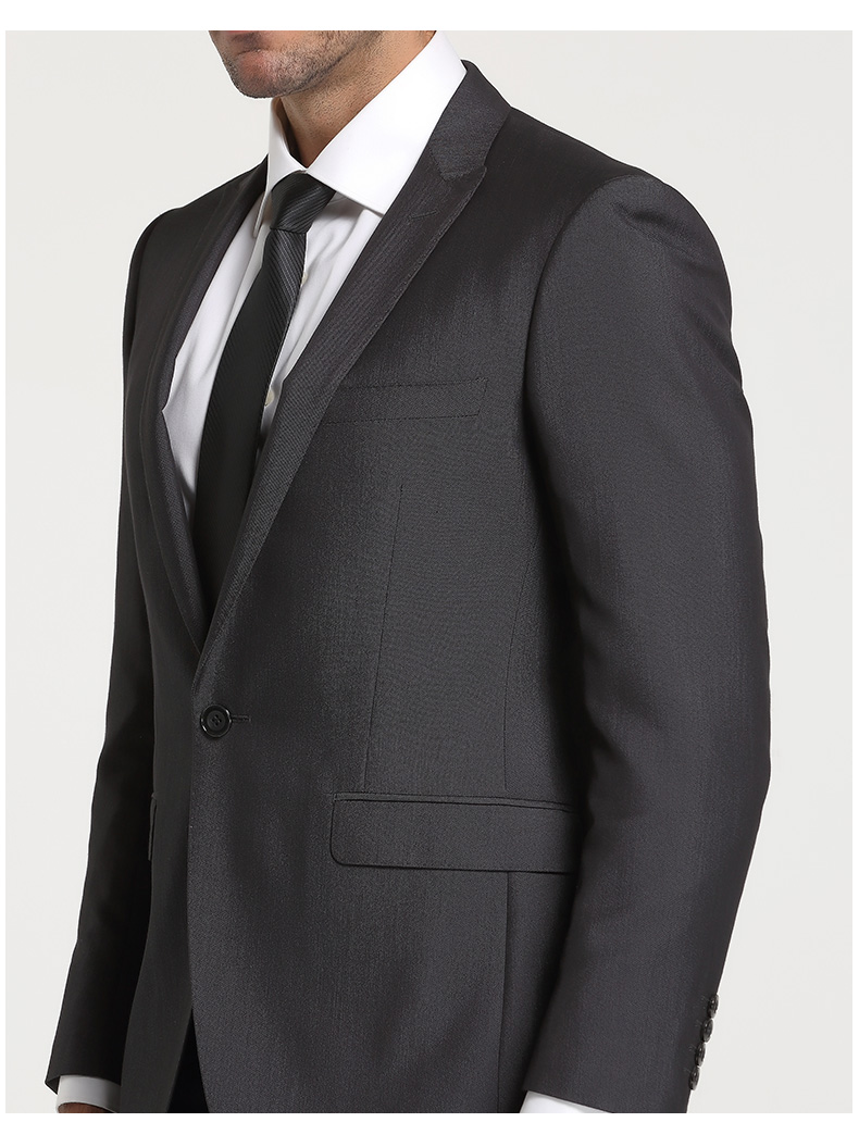 一粒扣西装 男士超修身西服 韩版修身西装上衣 深灰色条纹 076a配套