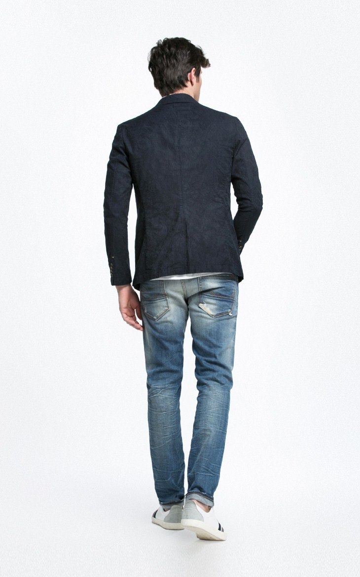 杰克琼斯jackjones纯棉修身提花男士休闲西服o|215208004