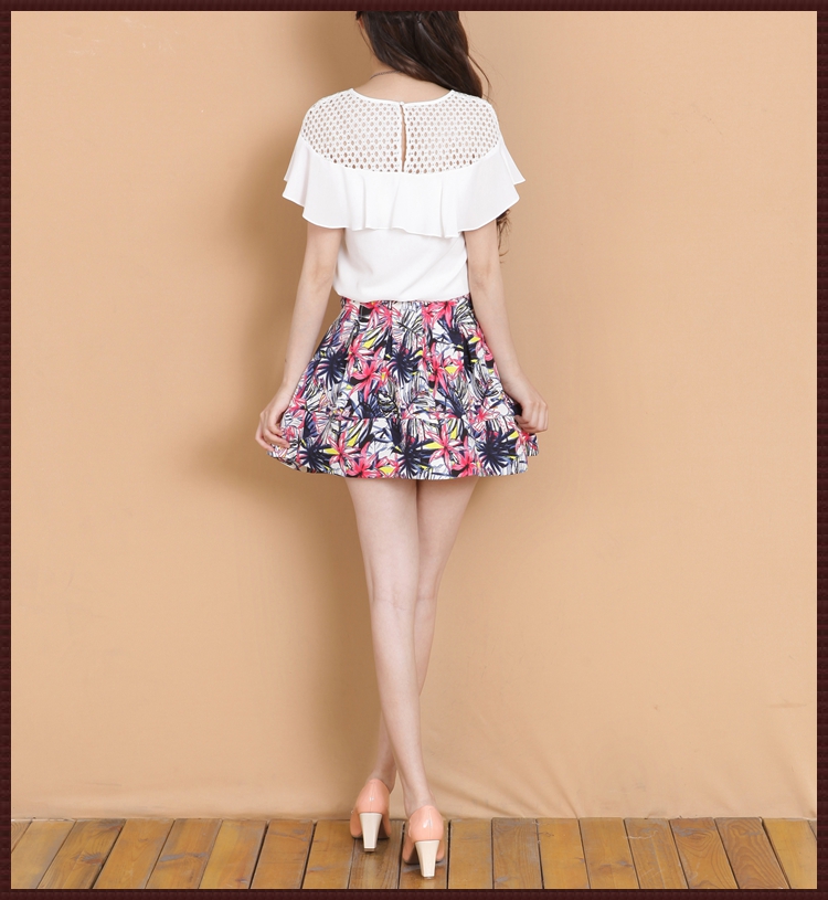 又见小夕 2015夏季新款女装韩版半身裙印花伞裙中腰修身短裙143129 花色 S