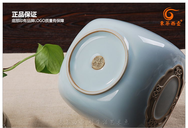 
                                        东茶西壶 茶叶罐陶瓷普洱茶罐生普罐绿茶罐大茶缸浮雕麒麟 青瓷官窑茶叶罐大号 官窑麒麟款大号无礼盒                