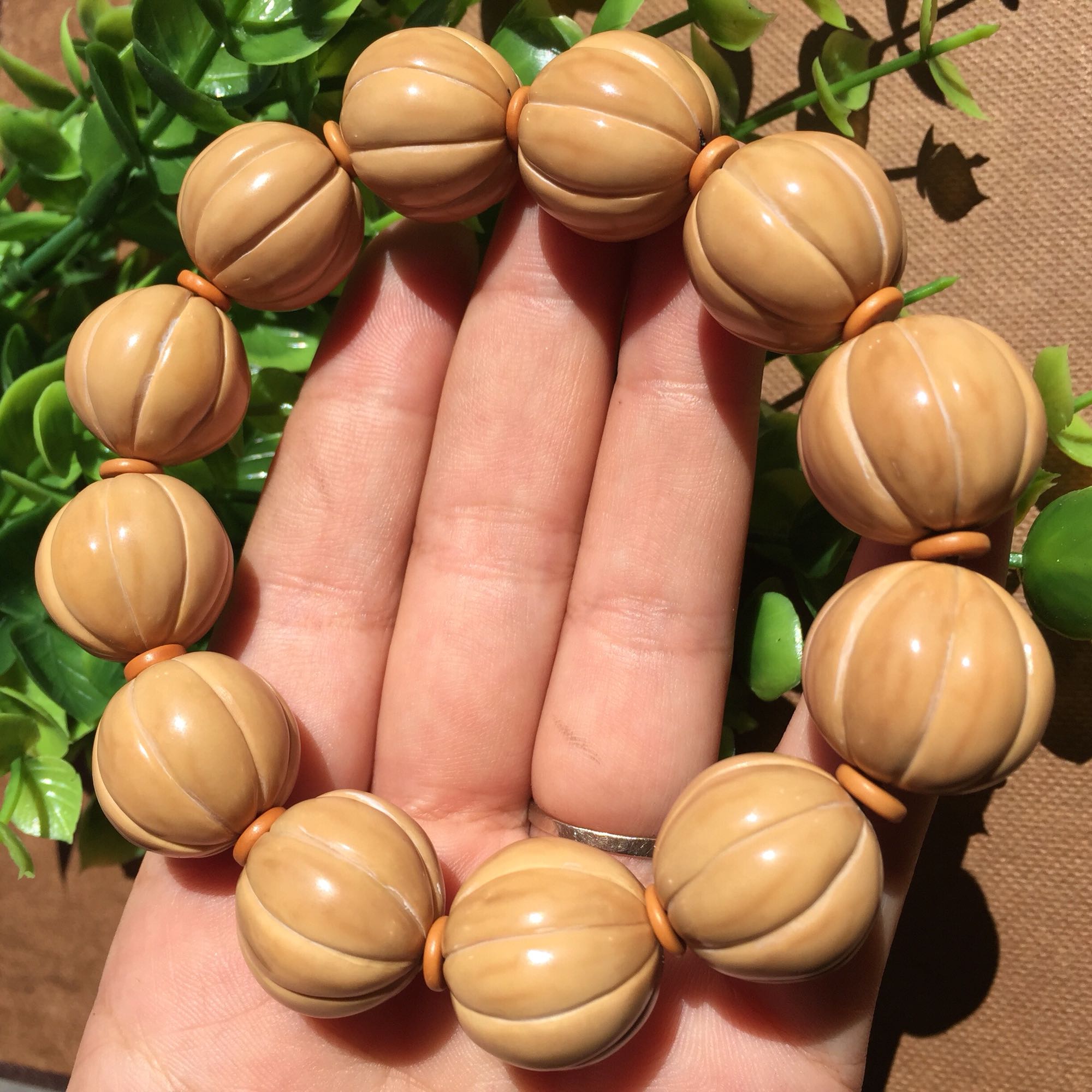 晶宇祥 美国猴头核桃手串佛珠光珠南瓜珠雕刻 21mm