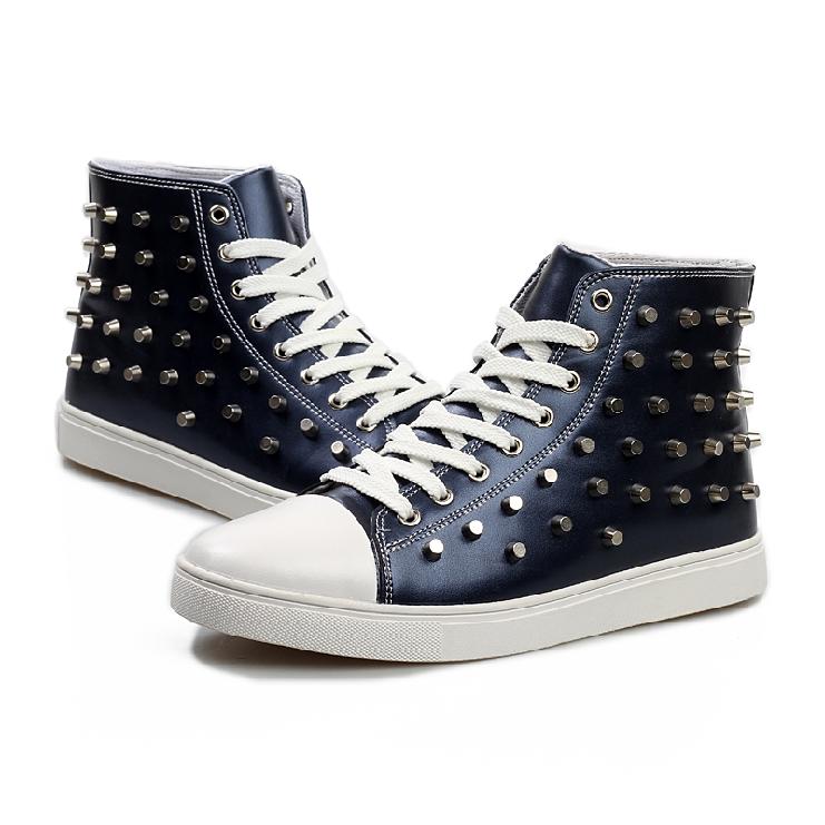 2015新款韩版高帮铆钉鞋男鞋男潮流板鞋高邦柳钉鞋kl9902 黑色 41