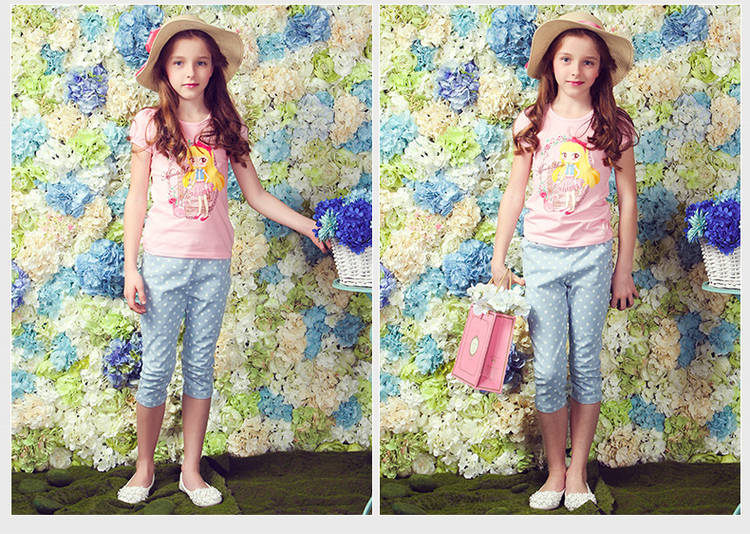 绿盒子童装 摩登小姐女童 2015夏季新款素雅的点点印花六分裤 女童