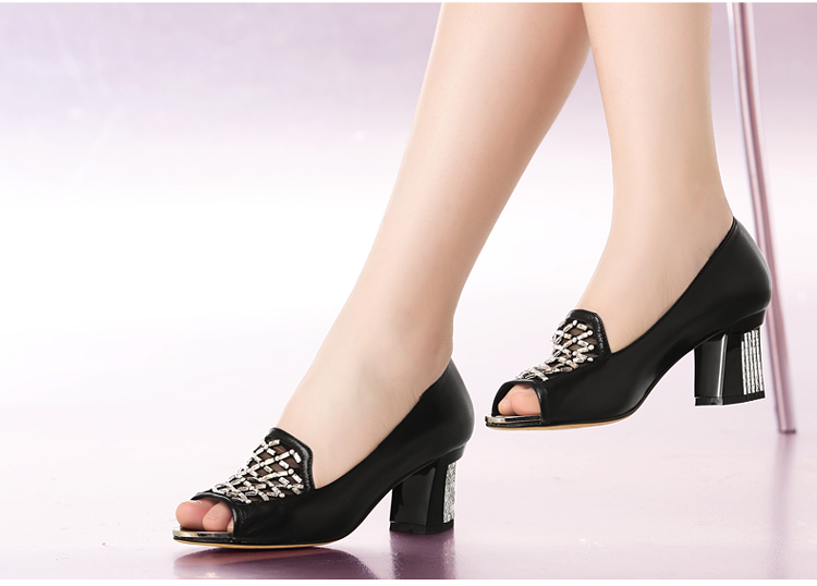 真皮女鞋 鱼嘴粗跟单鞋k50643 黑色 36【图片 价格 品牌 报价】-京东