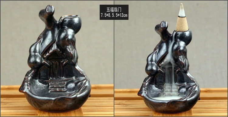 芳夕 烟倒流香炉 锥香沉檀塔香陶瓷香薰焚香炉 香道 高山流水送香 百莲好合 送香10粒