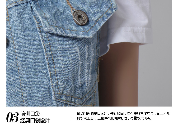 法瑟·蘭格2015新款修身手工钉珠浅色牛仔马甲女装牛仔马甲上衣外套 图片色 L