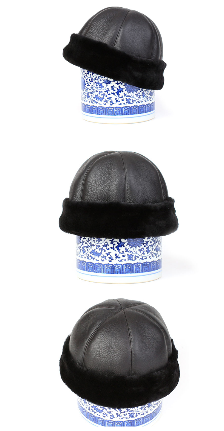 马聚源男士冬季地主帽 中老年皮草帽 新款羊皮加绒 a皮毛六半帽 黑色