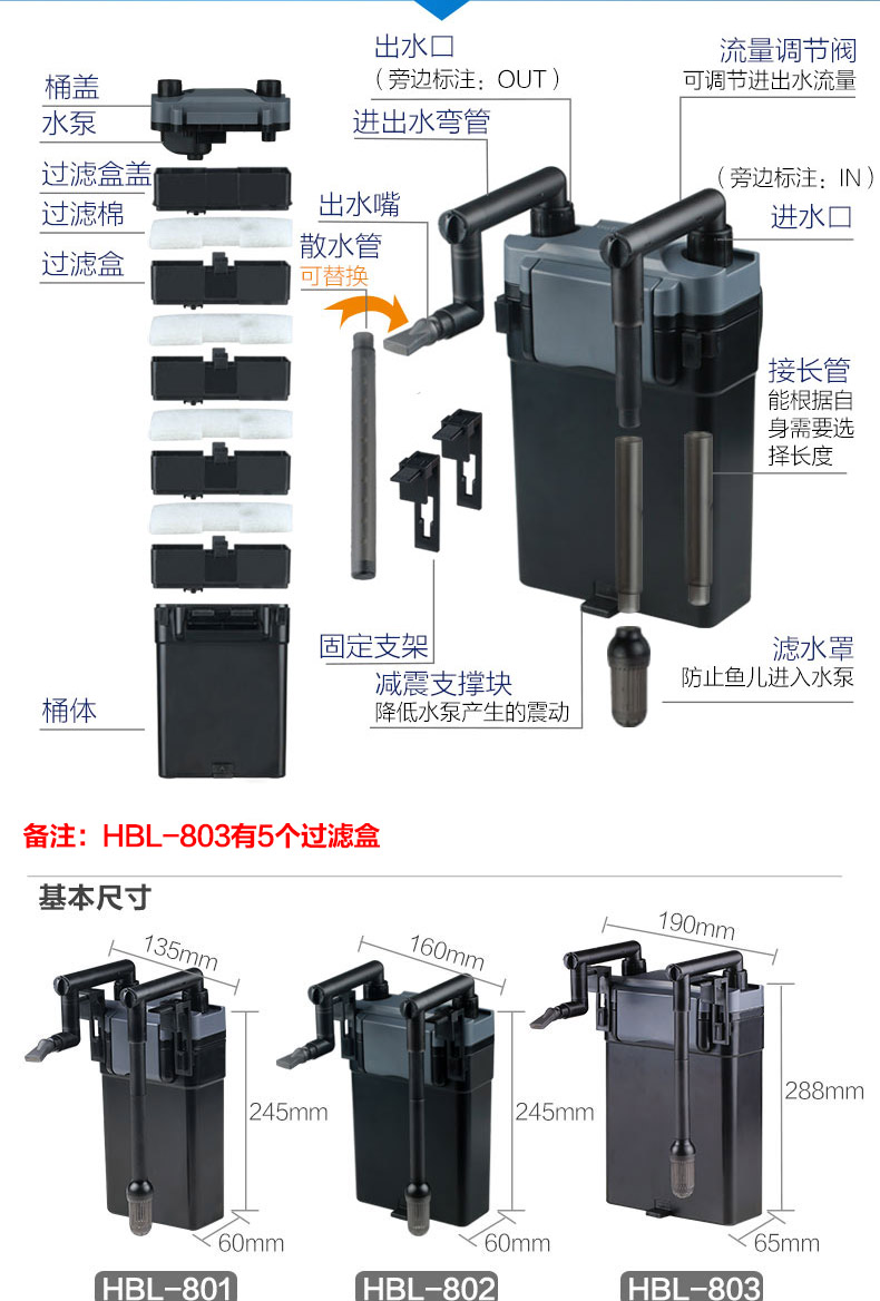 鱼缸壁挂过滤器森森外置过滤水草缸外挂过滤多功能过滤桶 cbg-800适合