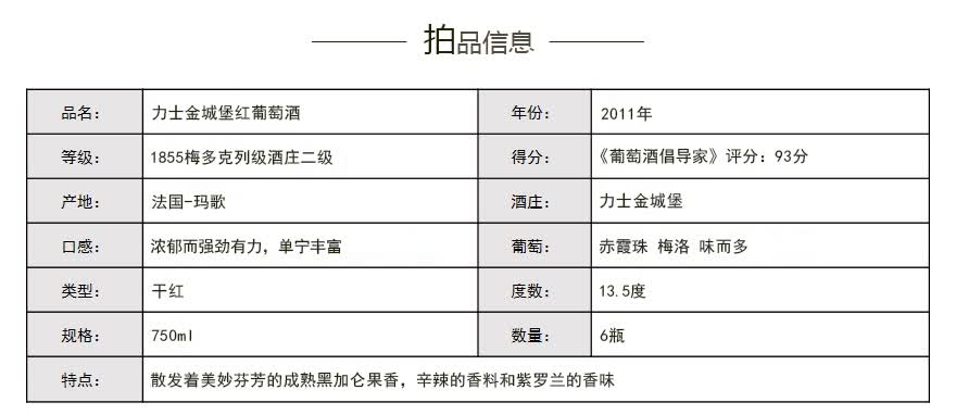 2013年 雄狮庄园红葡萄酒 750ml 6瓶 红酒拍卖