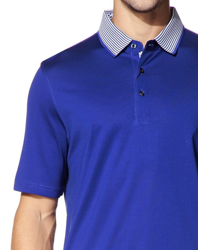 深宝蓝色斯文翻领短袖t恤 蓝色 170