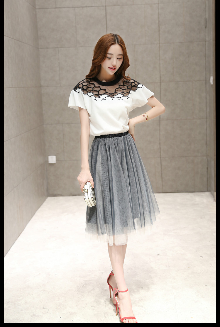 朵以天使2015夏季新款绣花打底衫搭配网纱裙女装套装连衣裙ale8020dy