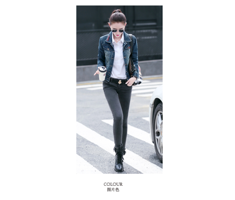 原天尚美  2015秋冬新款牛仔外套 女装韩版修身短款翻领牛仔服  CC380C-052 图片色 L