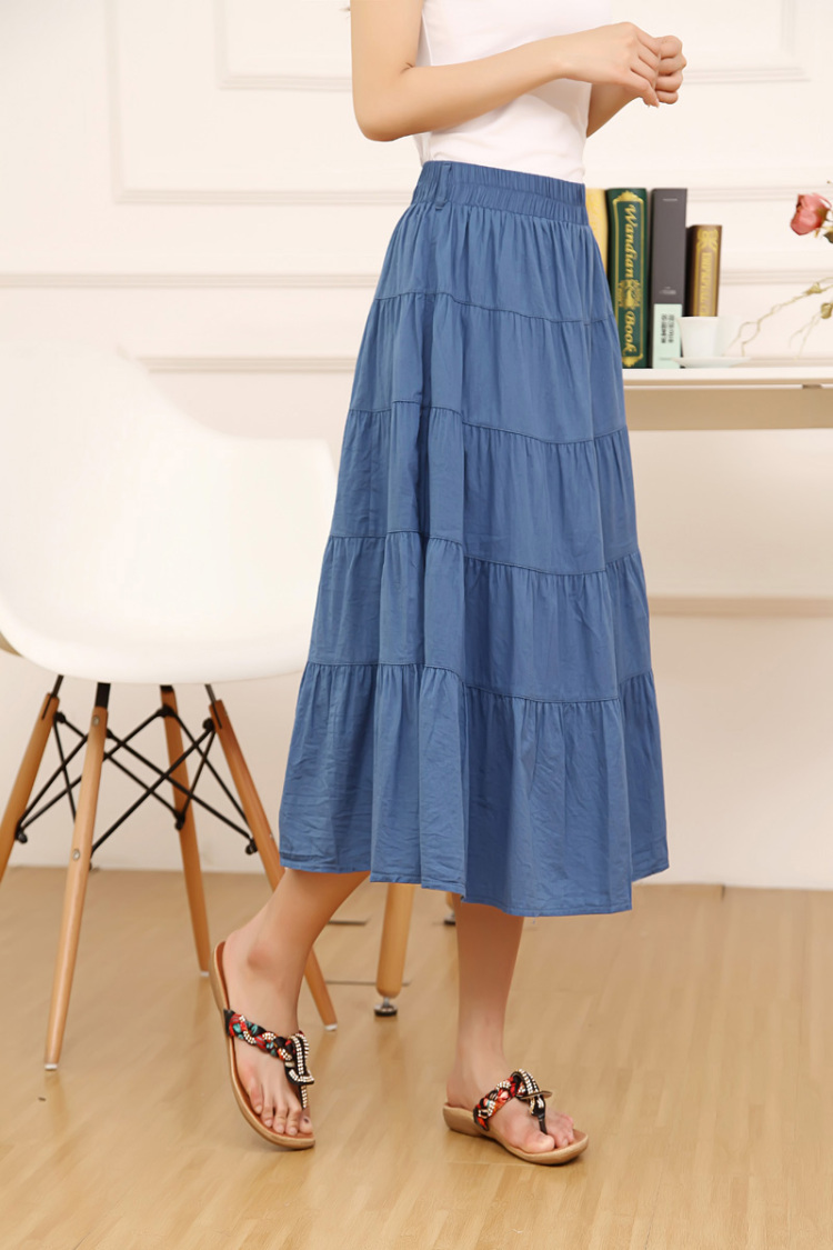 2015夏新款显瘦半身裙学院风沙滩度假飘逸百褶大摆裙仙女裙子 天蓝色