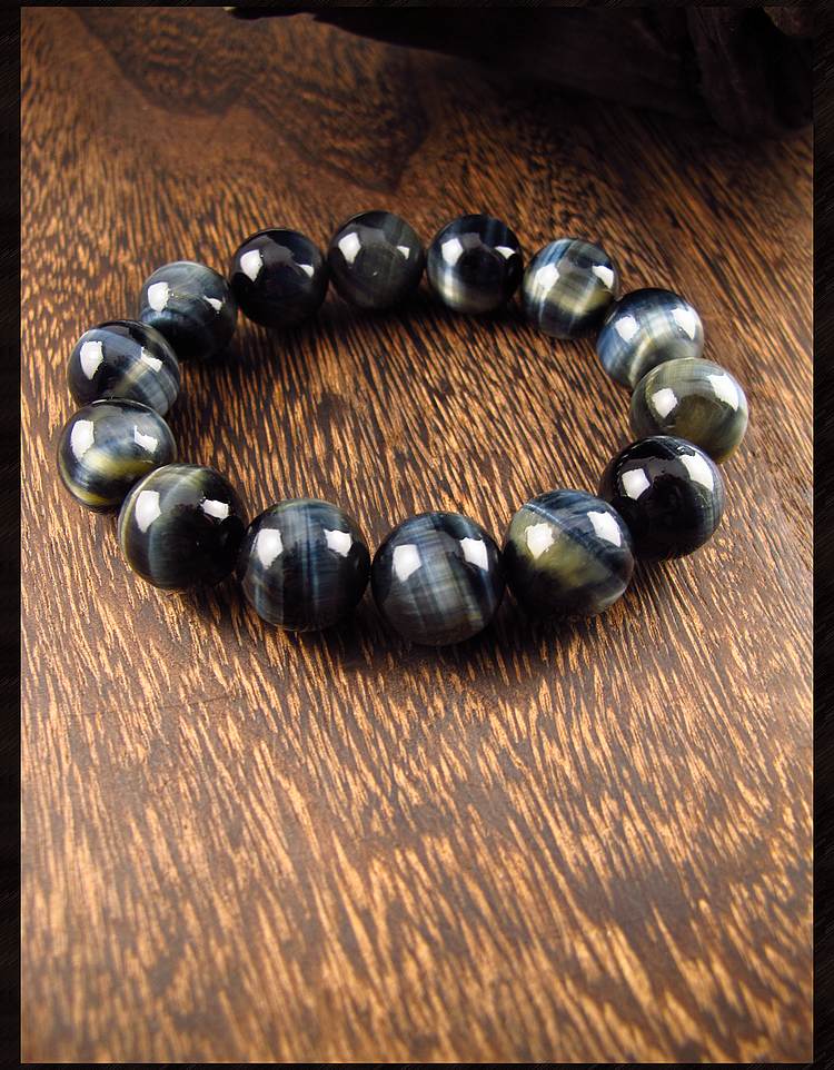 唐玛罕见蓝丝绒蓝黄虎眼石手链男木变石猫眼手串男士款16mm串珠子