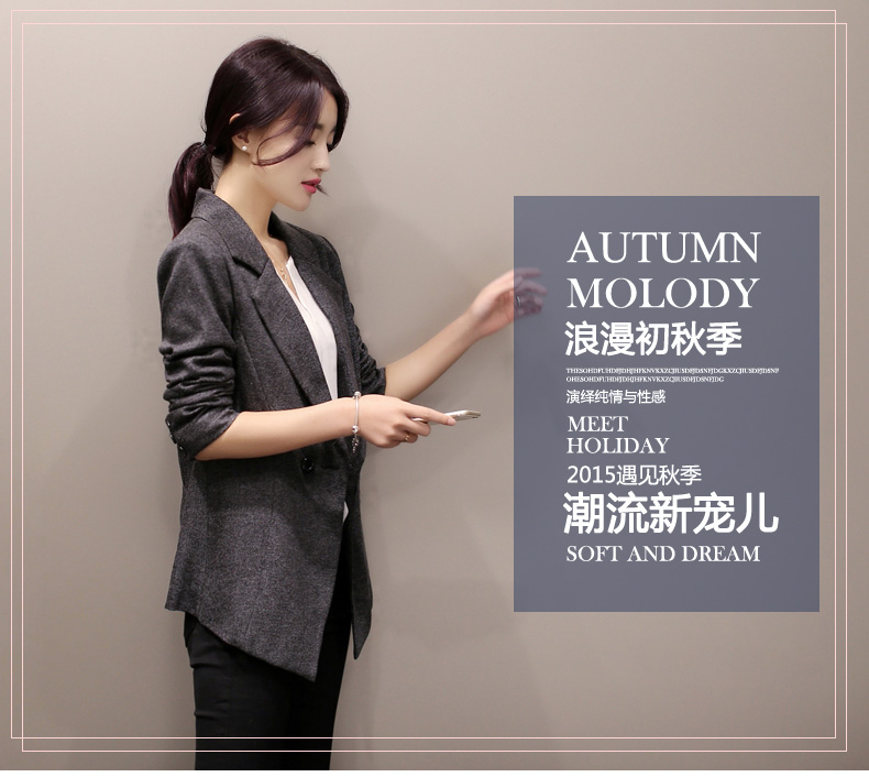 时尚魔者小西装女2016秋双排扣收腰开叉职业短外套　  M112 黑色 M