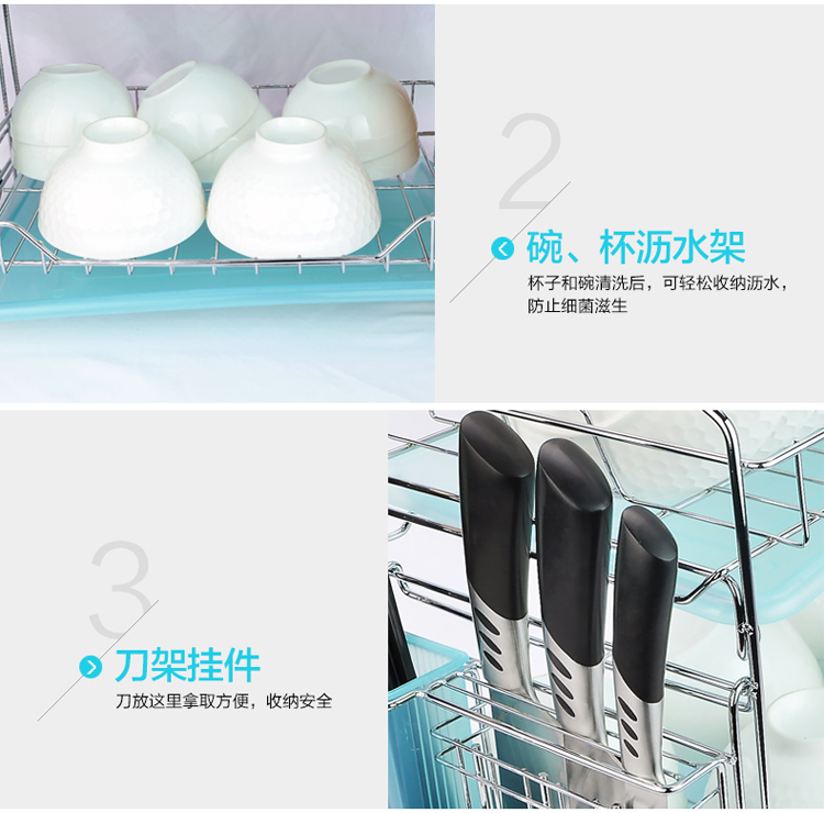 拜格厨房置物架 双层碗碟架 沥水架碗架 储物收纳架厨房用品BX3971