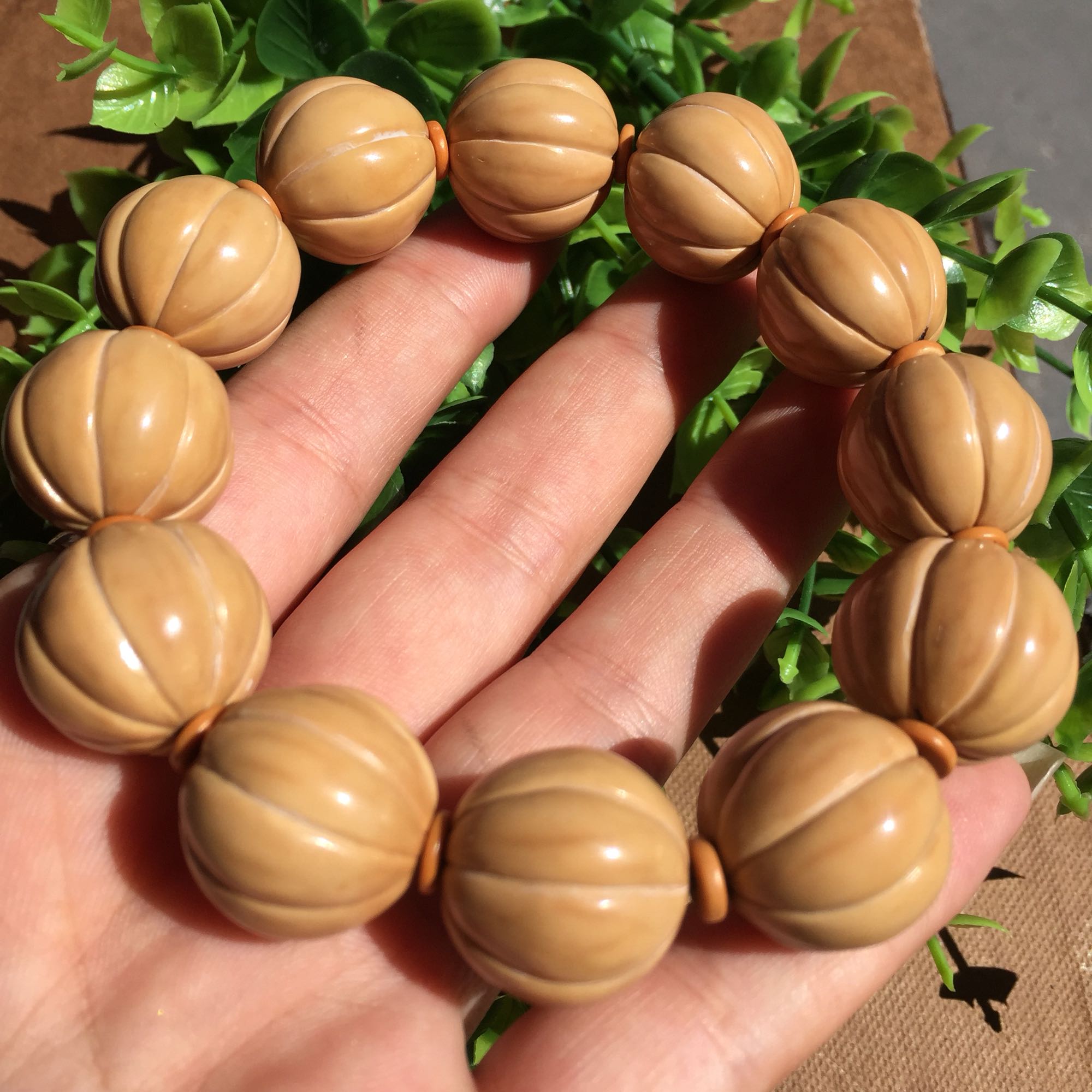 晶宇祥 美国猴头核桃手串佛珠光珠南瓜珠雕刻 21mm