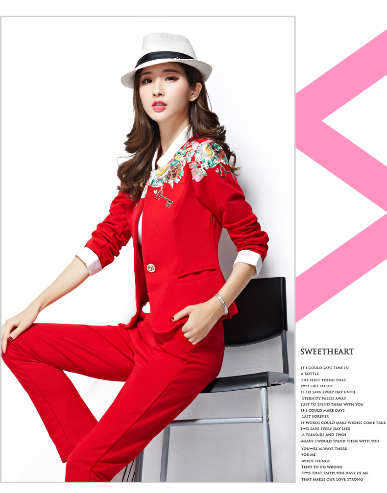 澳奇美2015秋装女装小西服三件套修身显瘦气质运动套装时尚休闲8932 浅灰色 M