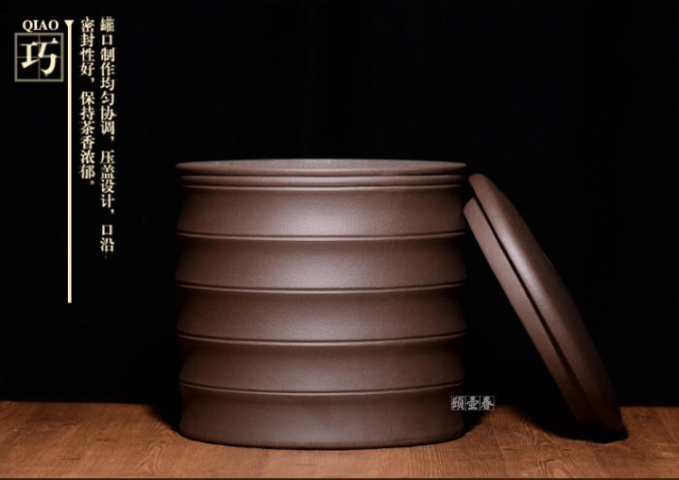 紫砂茶叶罐大号普洱罐储茶罐密封罐357G七饼罐牛盖竹节罐 清水泥七饼罐