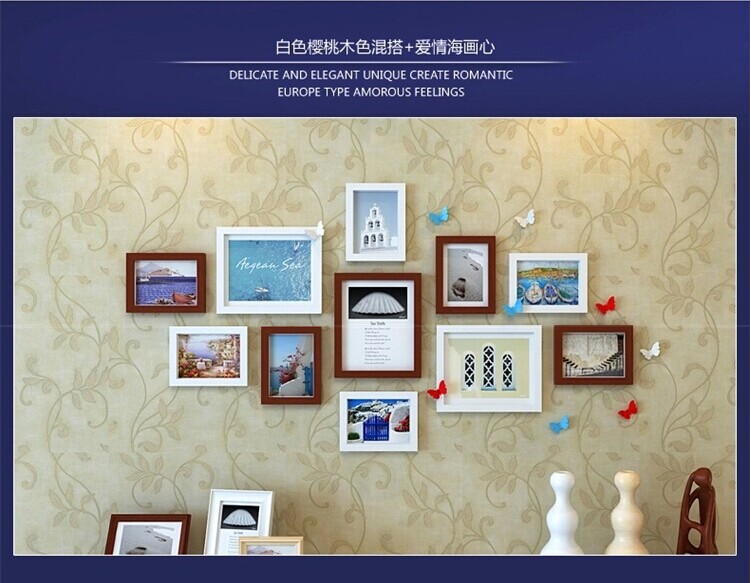
                                        相框照片墙组合相框架相片墙油画装饰画客厅卧室画相册墙贴画框实木蝴蝶组合JHX-HD-9(a 黑白红三色混搭+插画画心                