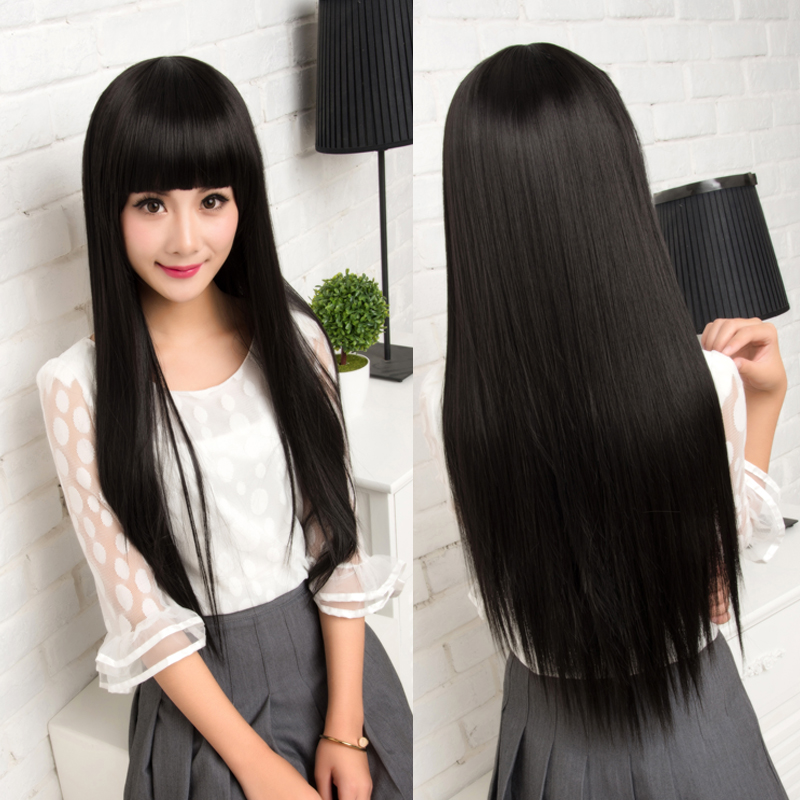 美元素假发女长直发女士假发套漫画刘海黑长直黑色