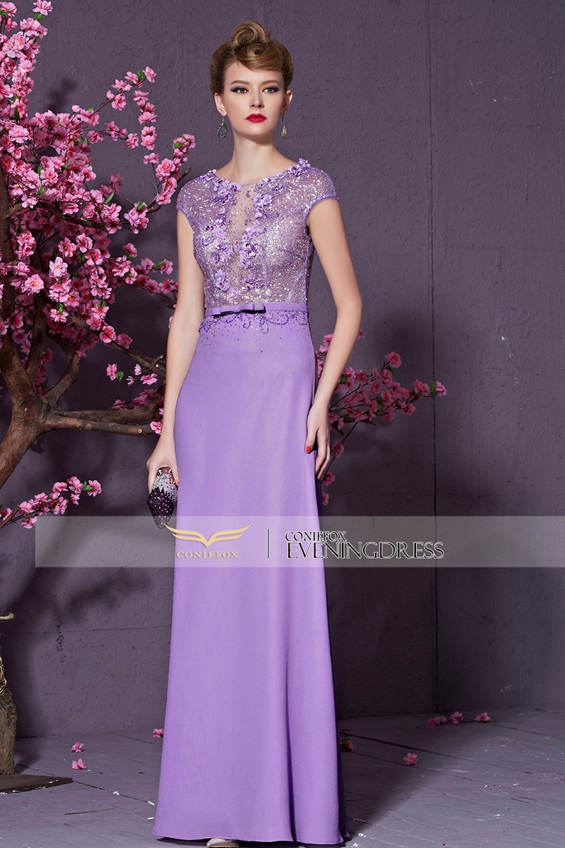 c创意狐 紫色优雅镶钻宴会晚礼服 时尚双肩长款晚装敬酒服 新娘结婚