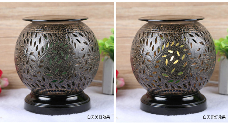 
                                        芳夕   复古陶瓷插电香薰灯仿古花纹精油灯香薰炉香薰机熏香台灯 仿古方底紫色                