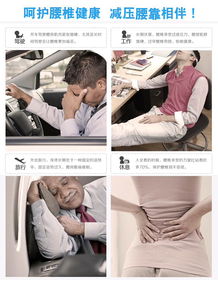 
                                        PARKSHIN 护腰靠垫靠枕办公室座椅靠背垫护腰枕 记忆棉汽车用靠垫 藏青                