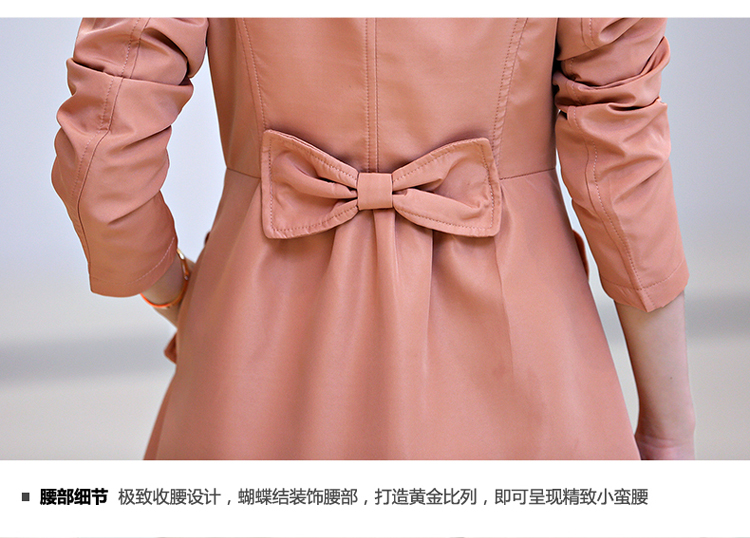 翠美 2015秋季韩版新款中长外套修身女士风衣显瘦型流行时尚通勤气质上衣潮 豆绿 M