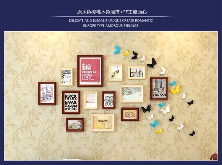 
                                        相框照片墙组合相框架相片墙油画装饰画客厅卧室画相册墙贴画框实木蝴蝶组合JHX-HD-9(a 黑白红三色混搭+插画画心                