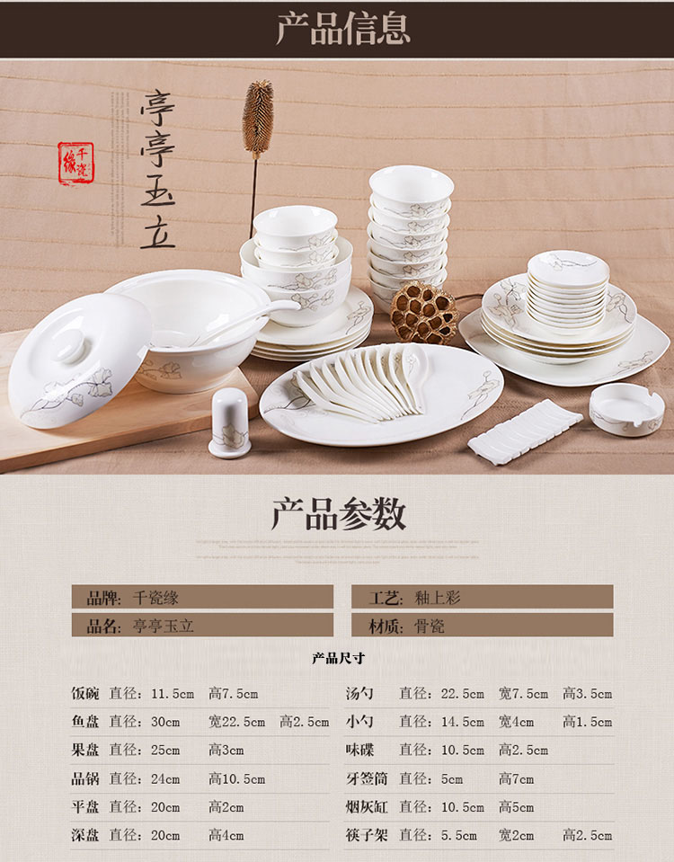 千瓷缘 景德镇56头骨瓷餐具套装  碗碟套装陶瓷器结婚乔迁礼品 金色维也纳