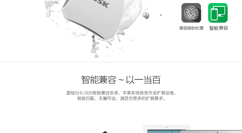 SSK飚王 SHU300 集线器HUB 高速USB3.0传输 分线器扩展一拖4口USB 白色
