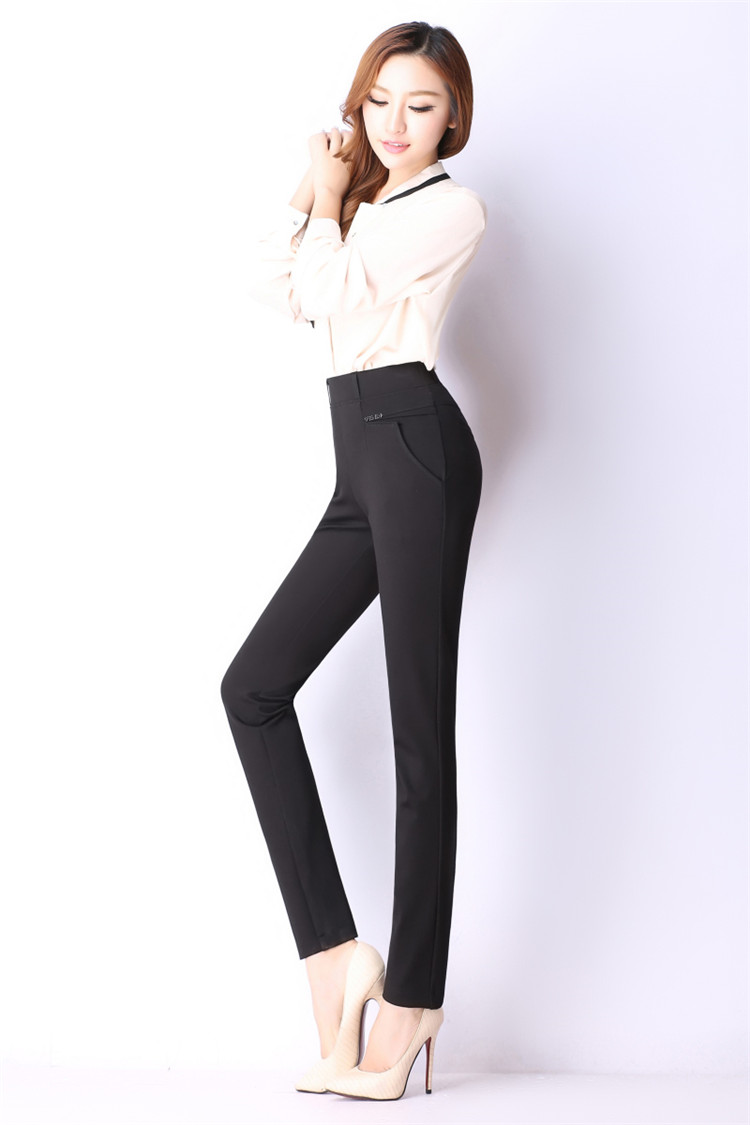 威妍2015秋装新款女士高腰显瘦弹力小脚九分休闲裤1170 黑色 27码